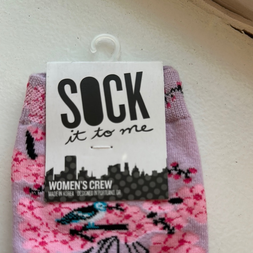 Sock it to me Pink and Purple Bird Pattern Crew Socks - Picture 3 of 7